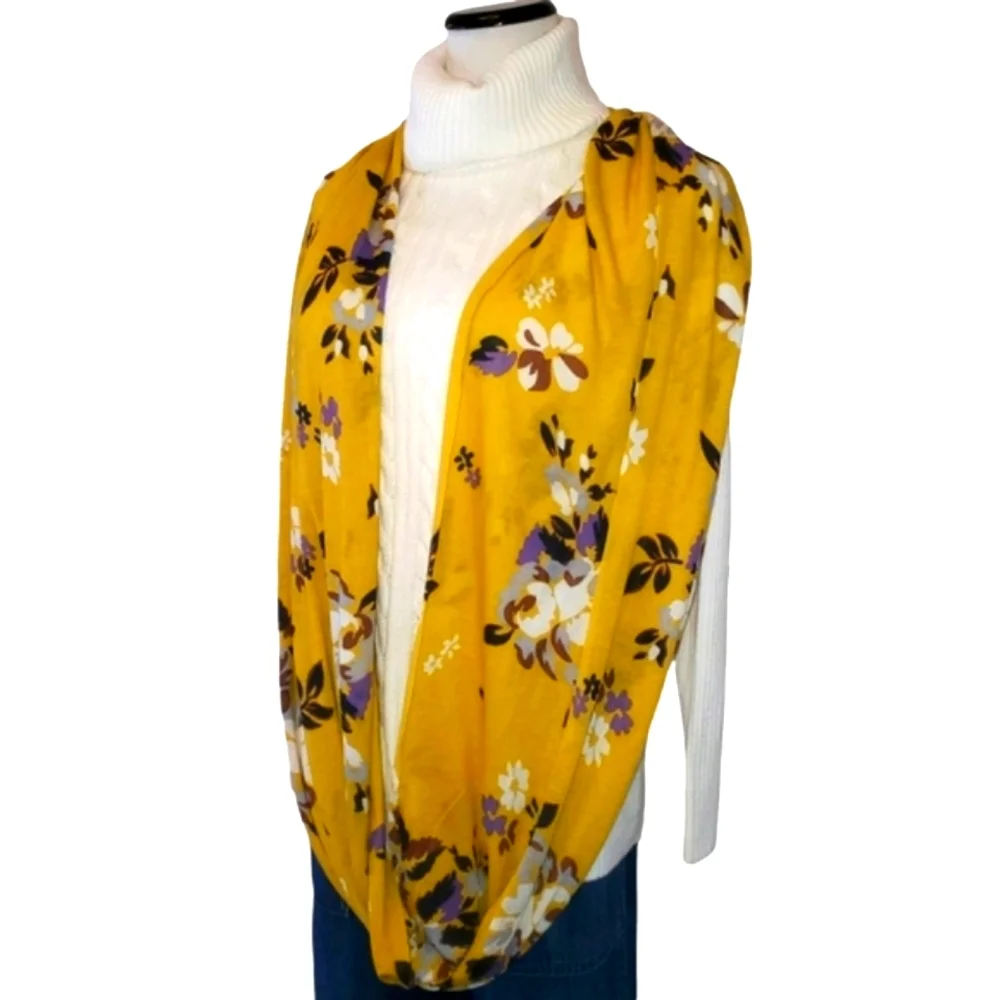 🔥Anthropologie Porridge Mustard/‎ Brown/Cream/ Lavender Floral Infinity Scarf